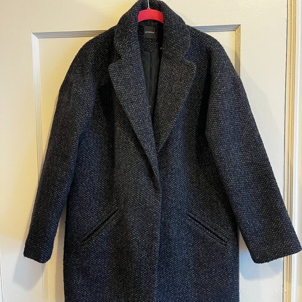 Promod Oversized Wool Coat - Navy / White - Size M